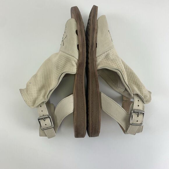 Miz Mooz Fifi Leather Ankle Strap Sandals Studs Gladiator Flat Cream 41 9.5 Wide - Picture 8 of 13